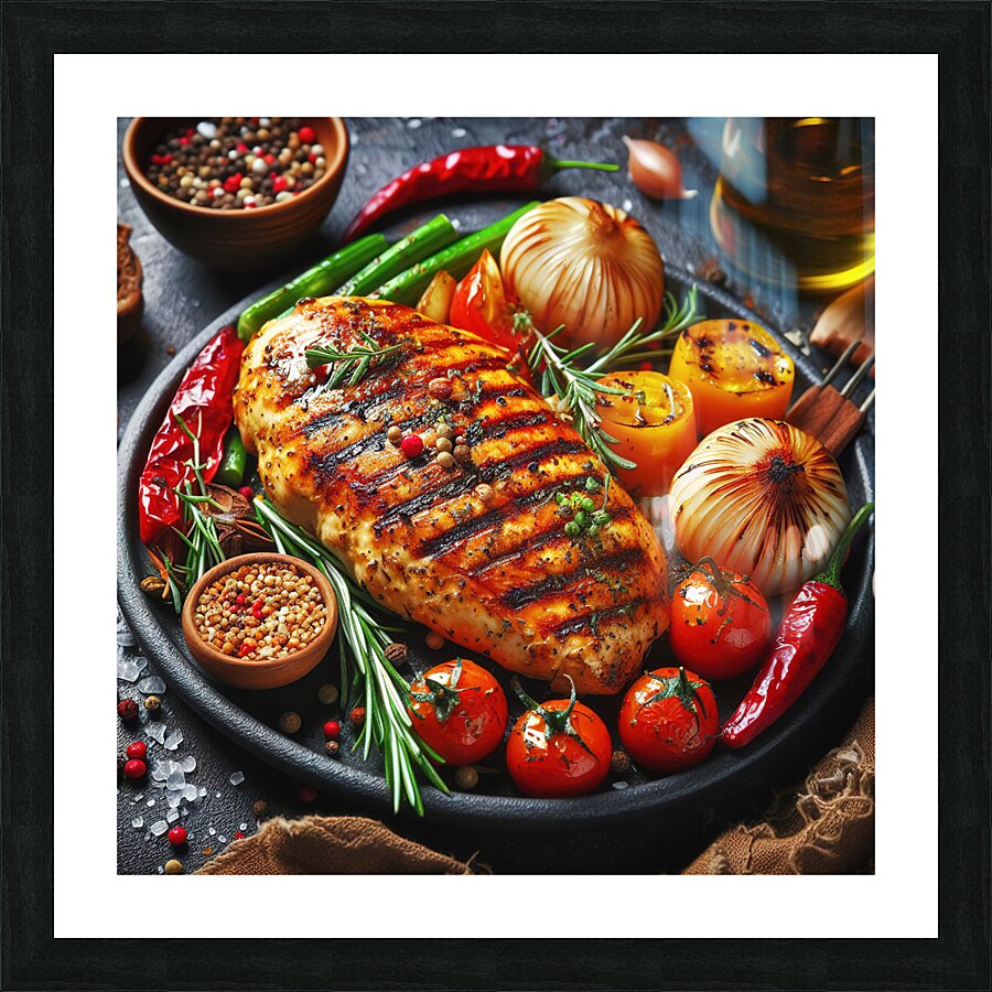 chicken fillet with vegetables vegetable garnish Picture Frame print