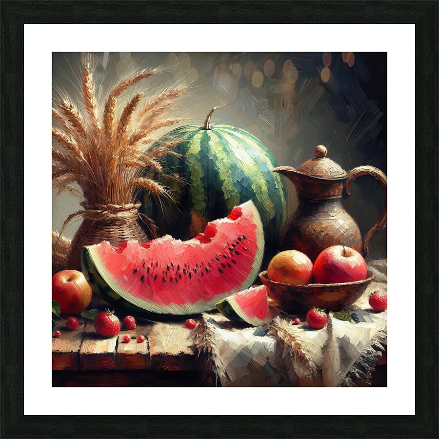 Still life oil painting of watermelon Picture Frame print