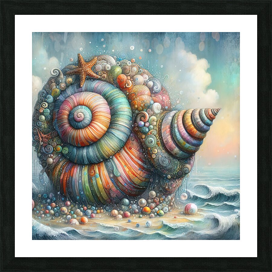 311 Mixed madia painting of a whimsical sea shell Picture Frame print