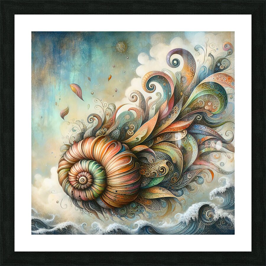308 Mixed madia painting of a whimsical sea shell Picture Frame print