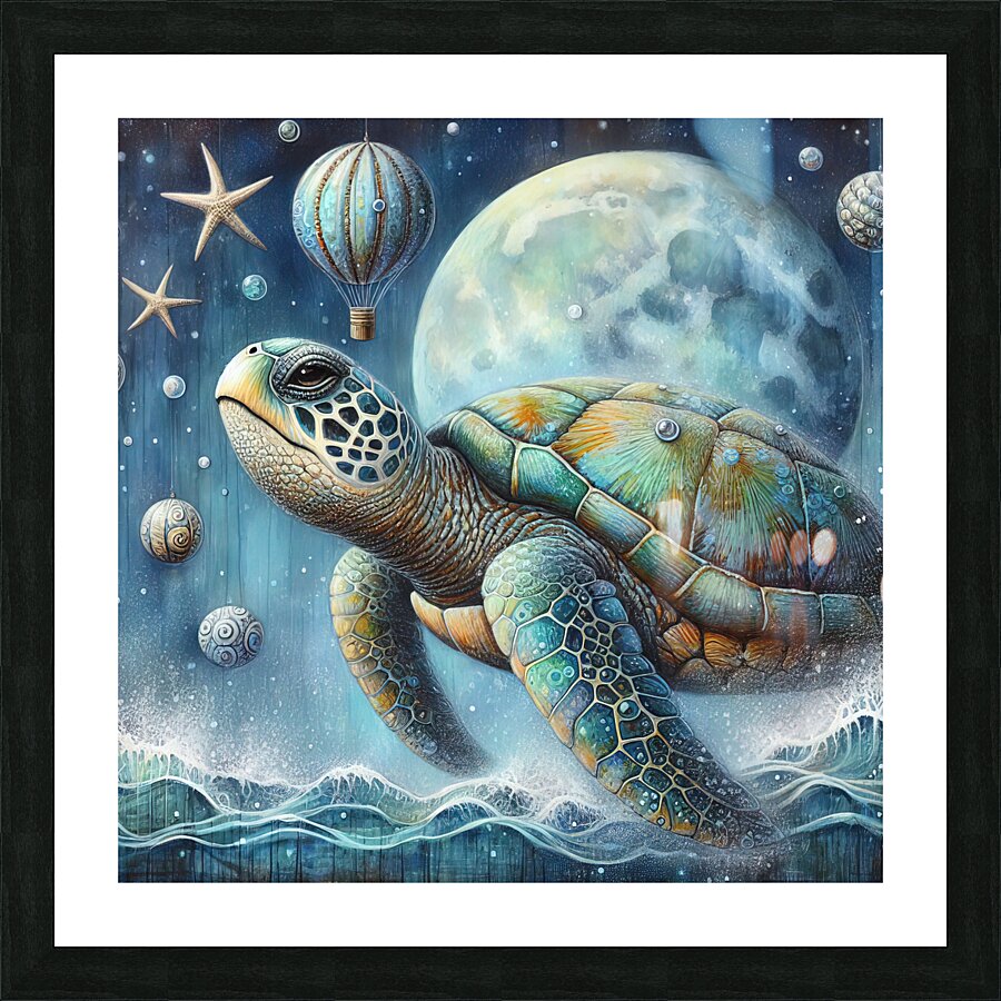 324 Mixed media painting of a whimsical sea turtl Picture Frame print