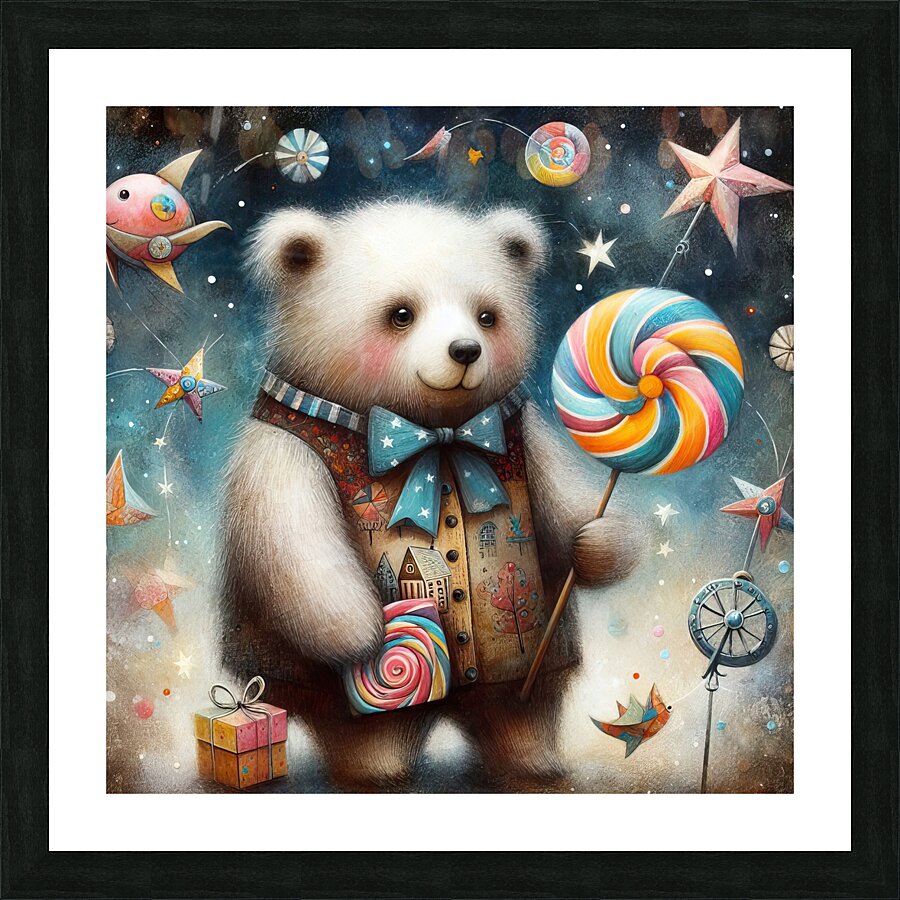 342 Mixed media painting of a whimsical bear Picture Frame print