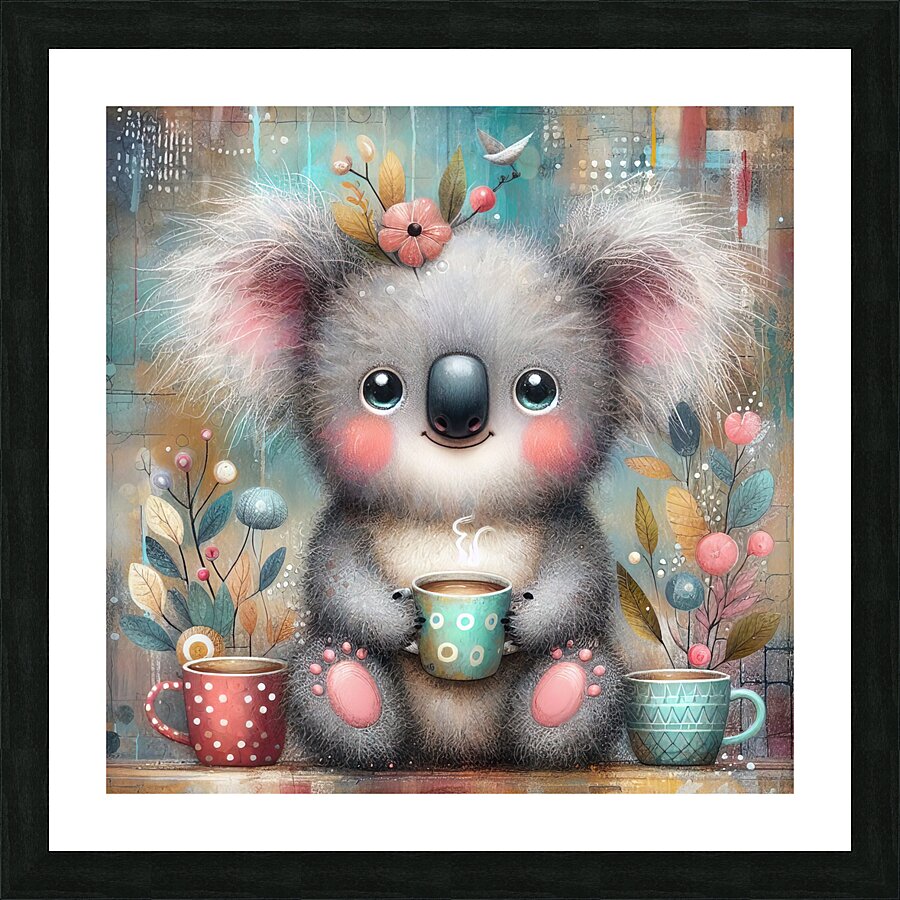 57 Mixed media painting of a whimsical koala Picture Frame print