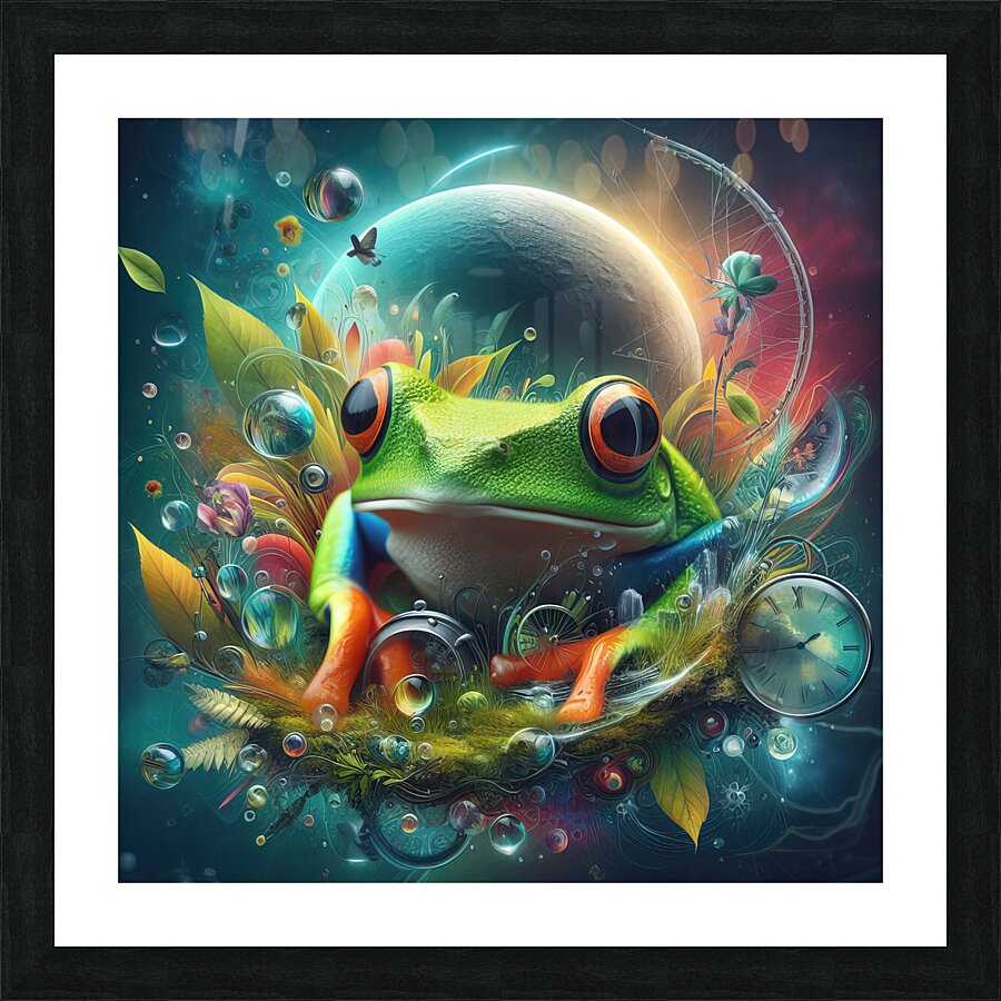 124 Creative natural background with a green frog Picture Frame print