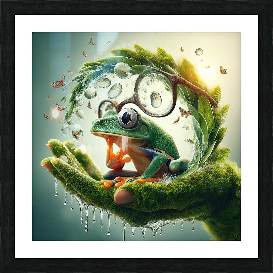 119 Creative natural background with a green frog Picture Frame print