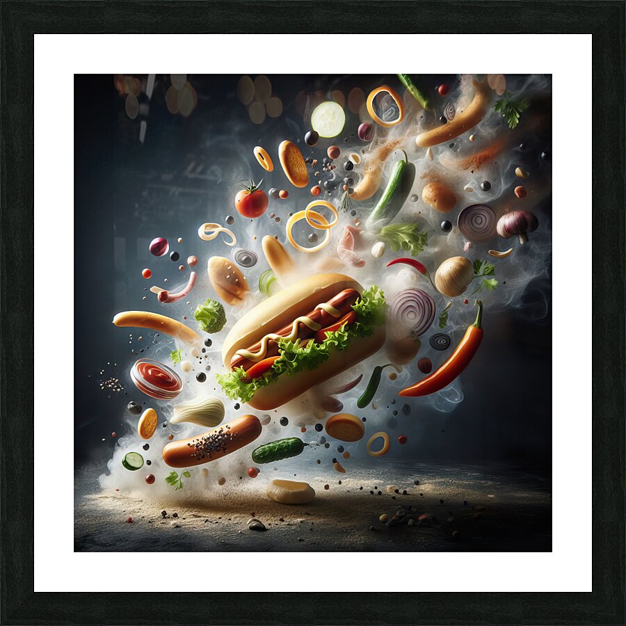 150 Creative food concept. Delicious hotdog bun w Picture Frame print