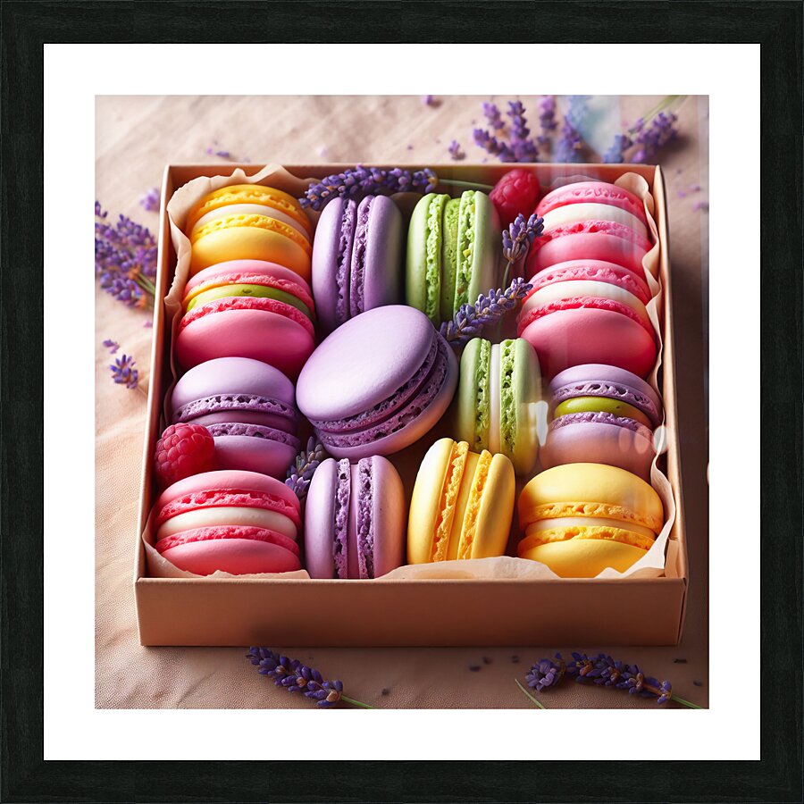 62 Assorted Colored Macaroons in Box Picture Frame print