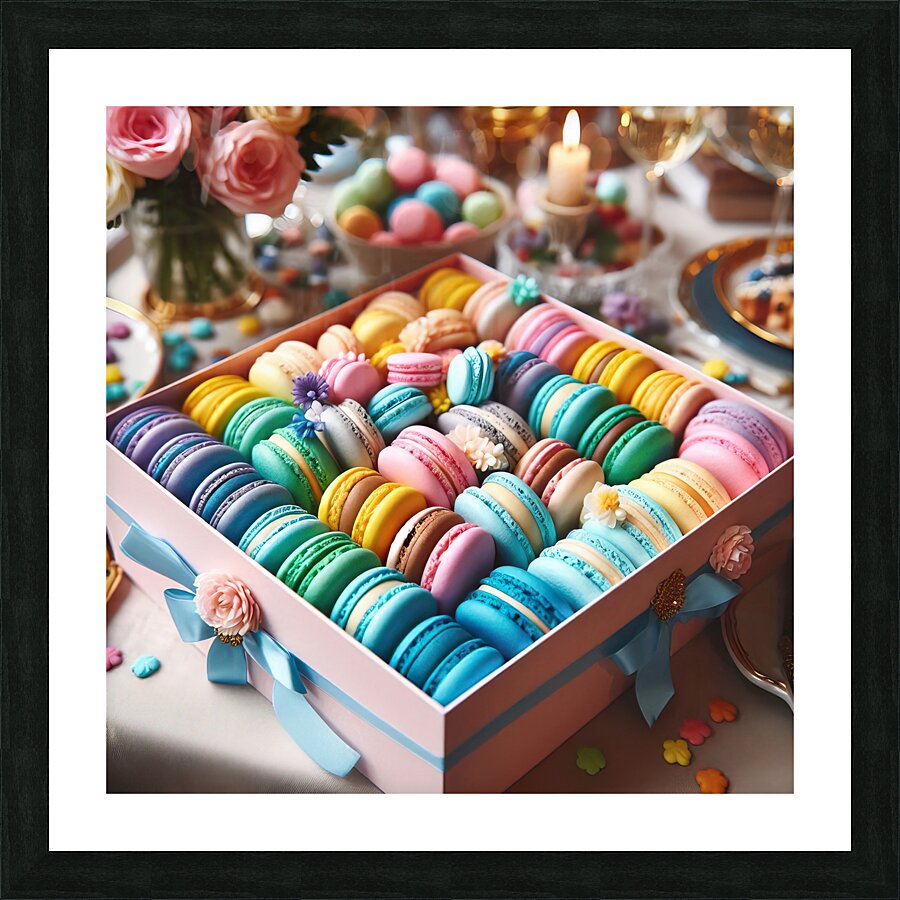 71 Assorted Colored Macaroons in Box Picture Frame print