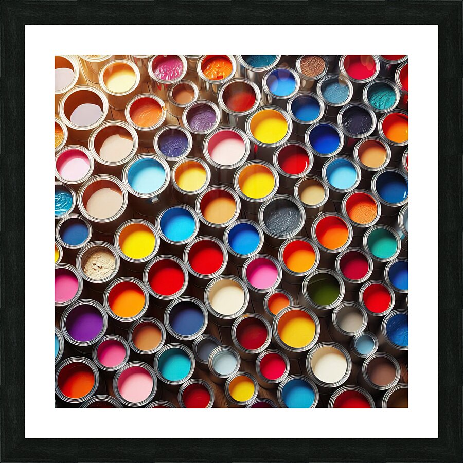 73 Row of Paint Cans Filled With Various Color.jp Picture Frame print