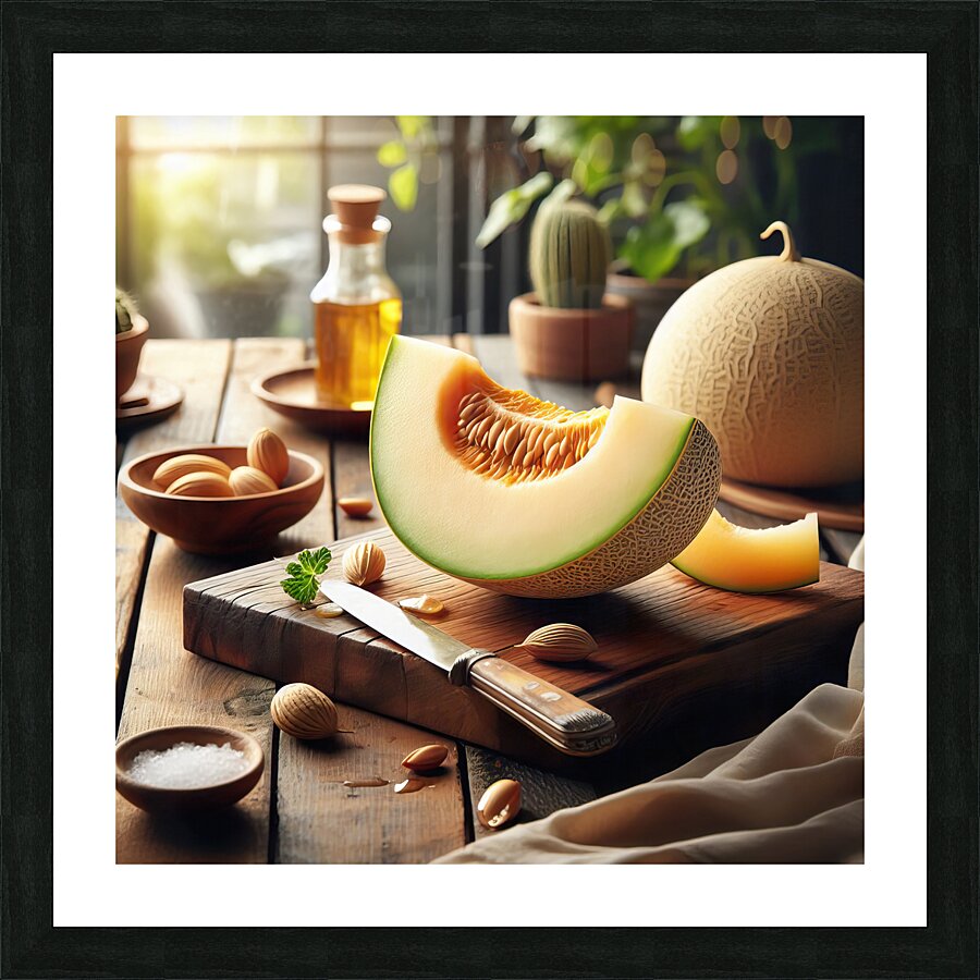 177 Fresh of whole and sliced orange melon or can Picture Frame print