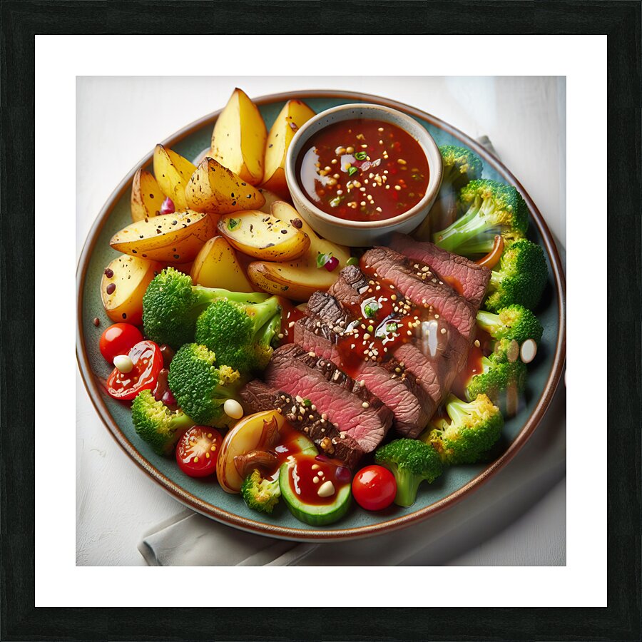 150 A plate of beef and broccoli potatoes with sa Picture Frame print
