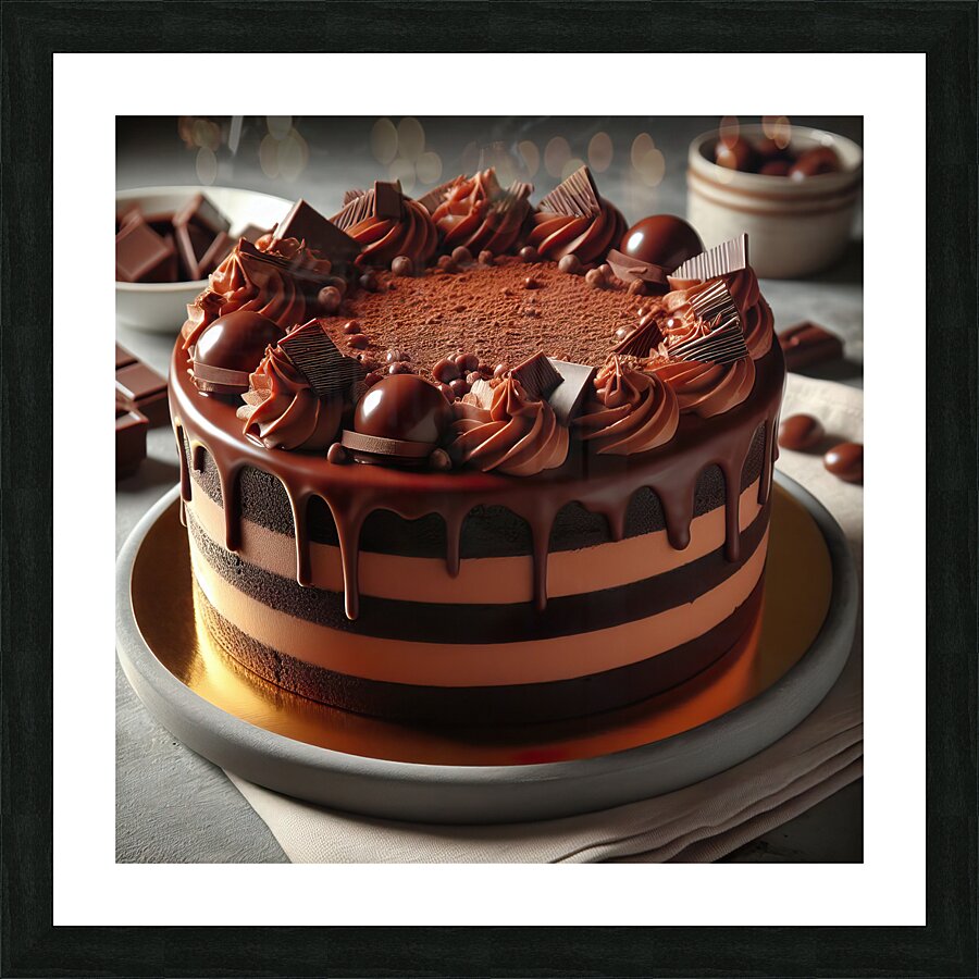 233 Chocolate cake with red berries and fruitscho Picture Frame print