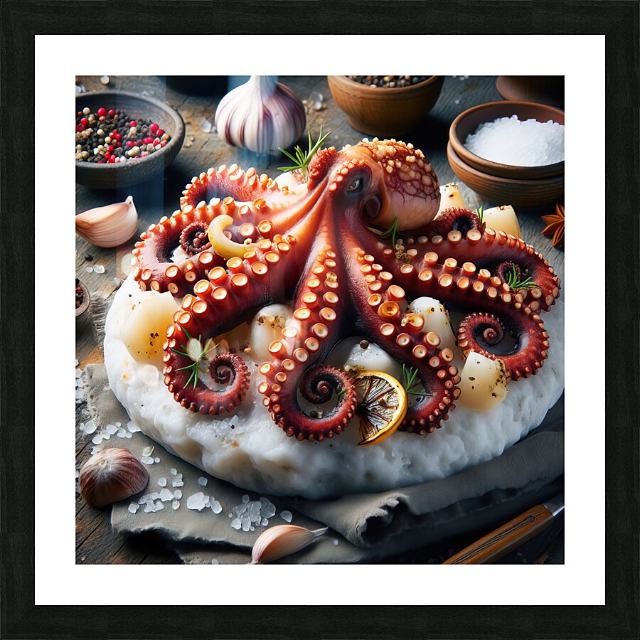 316 octopus cooked on white rock roasted octopus Picture Frame print