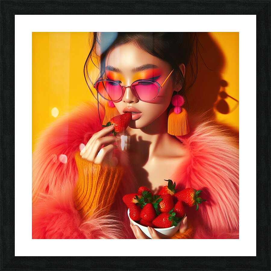 330 Young model in a vibrant colored suit eating Picture Frame print