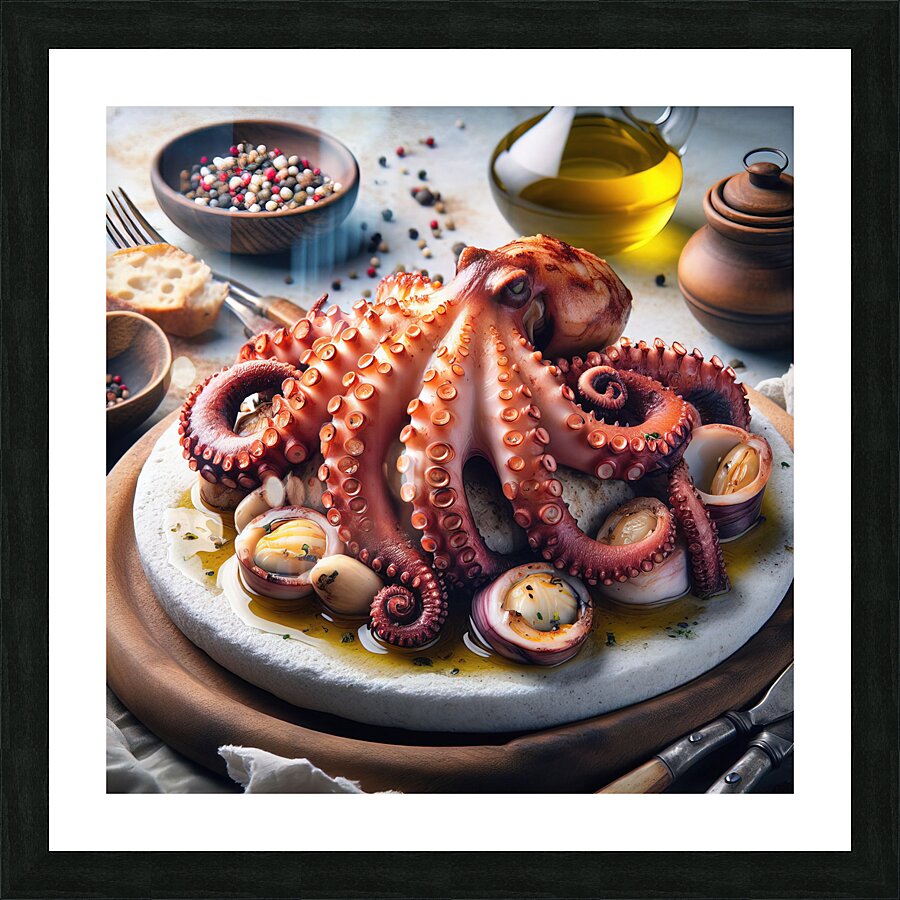 314 octopus cooked on white rock roasted octopus Picture Frame print
