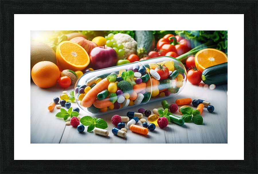 309 clear capsule overflowing with essential mult Picture Frame print