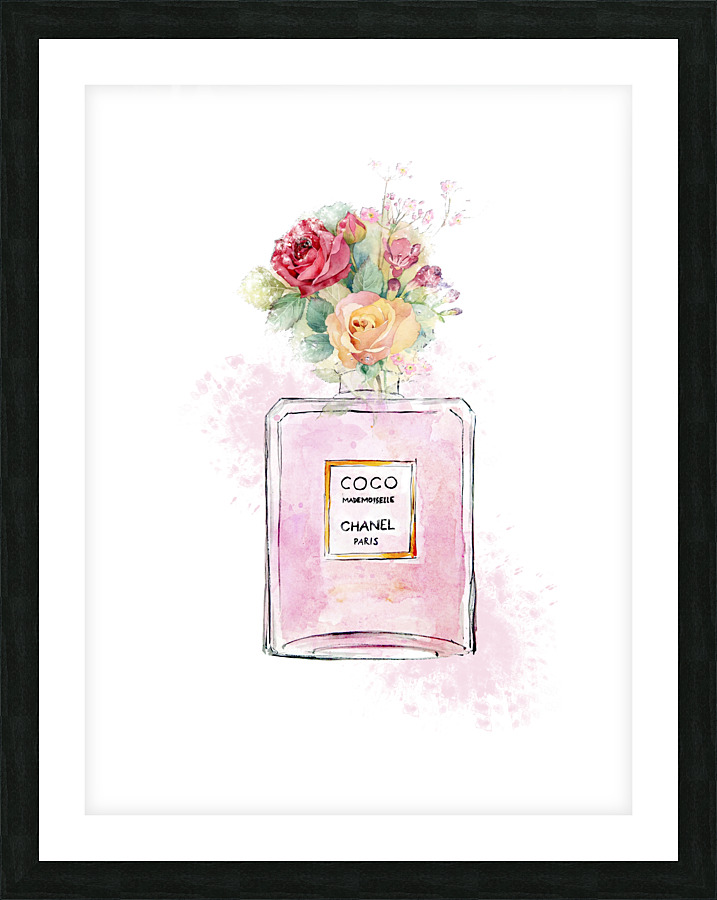 Chanel perfume fashion poster with roses by artvi Wall Art