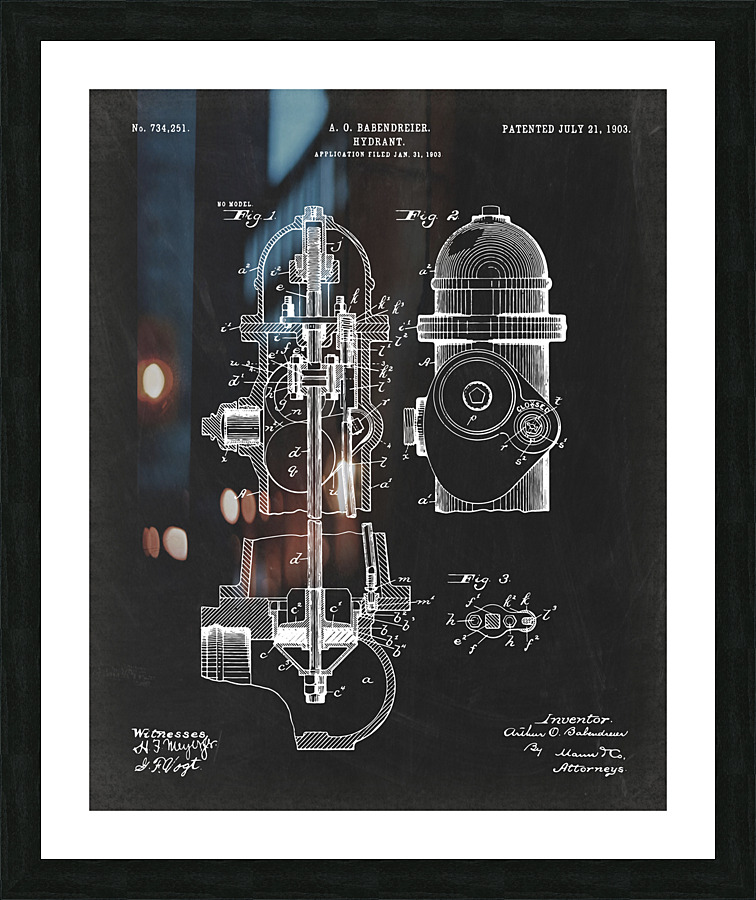 Patent patents Hydrant 4 Picture Frame print