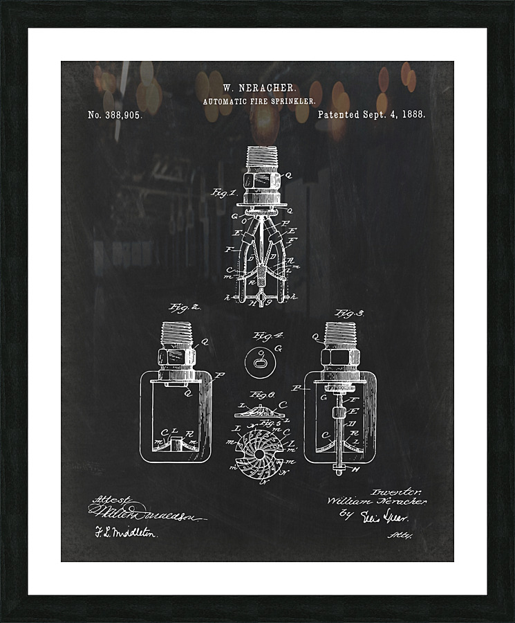 5996 Automatic Fire sprinkler patent Picture Frame print