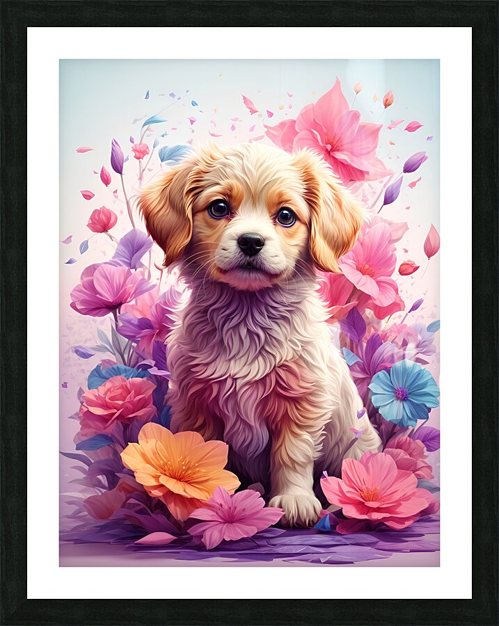 floral dog Picture Frame print