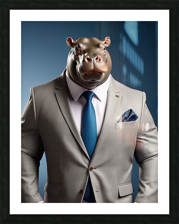 hippopotamus in suit Picture Frame print