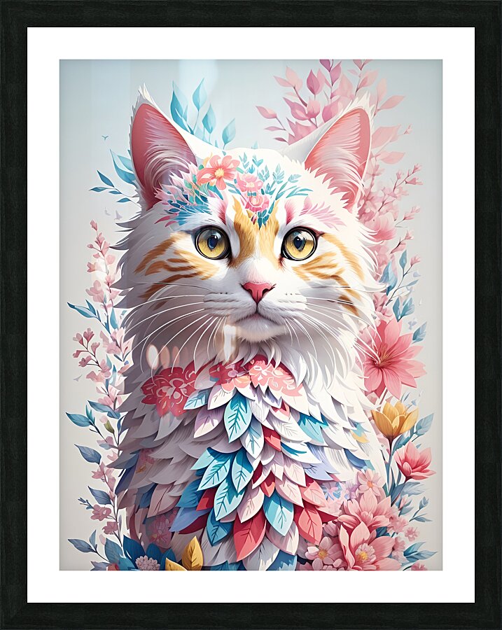 floral cat Picture Frame print