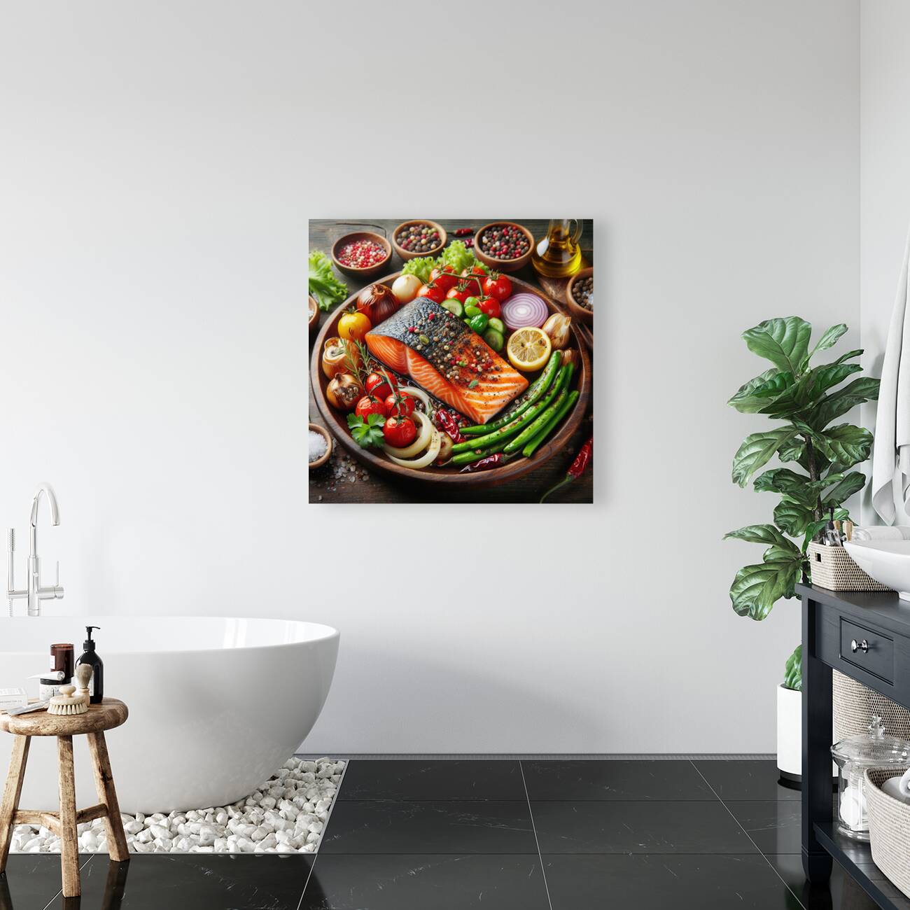 Salmon with vegetable garnish 2 Reproduction