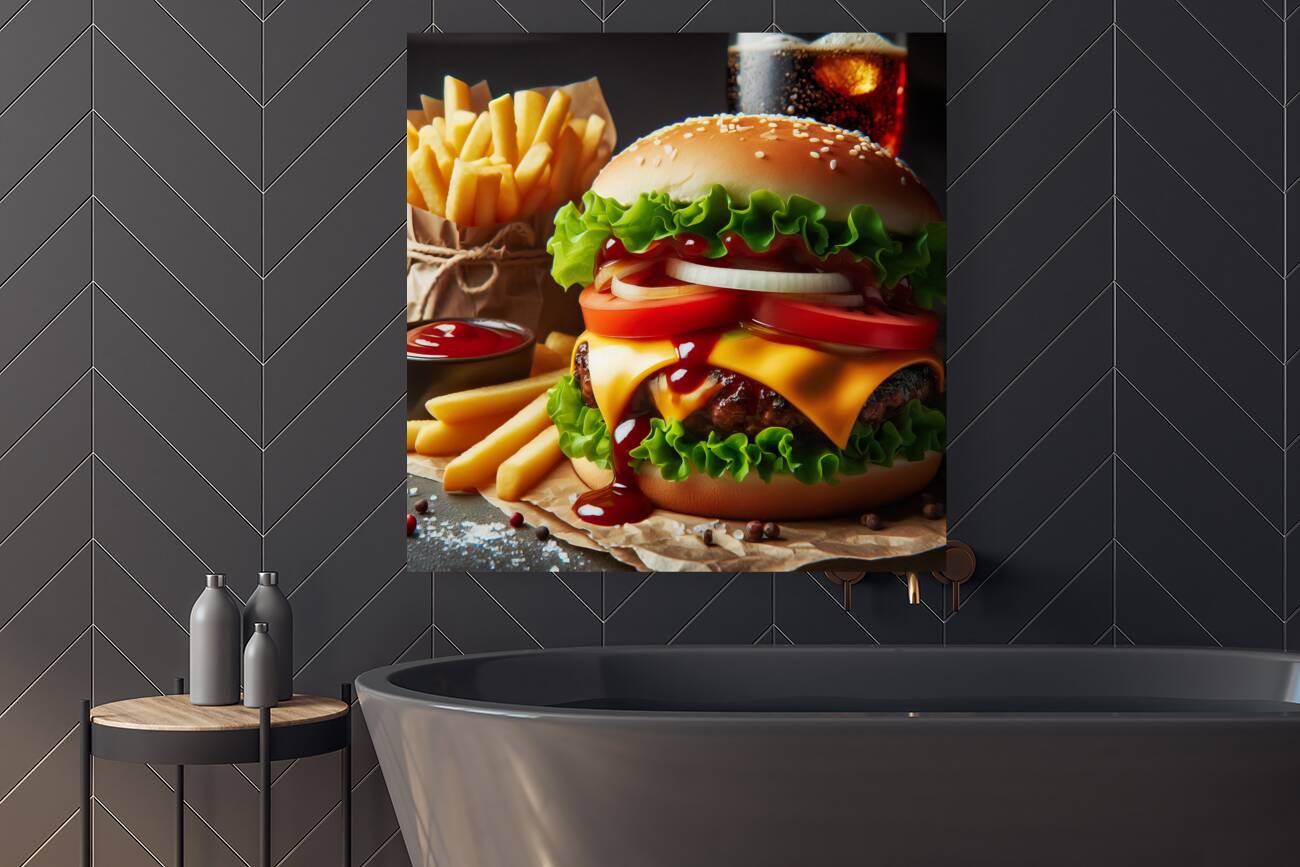 Hamburger french fries and drink on white 4 Reproduction