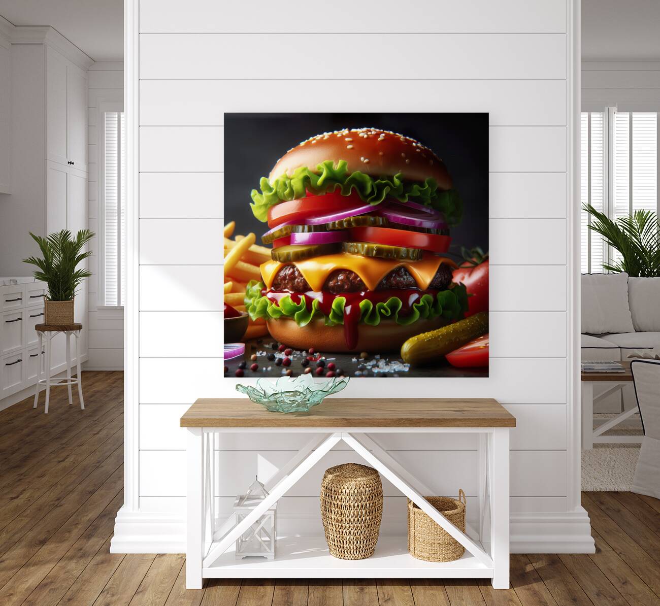 Hamburger french fries and drink on white 7 Reproduction