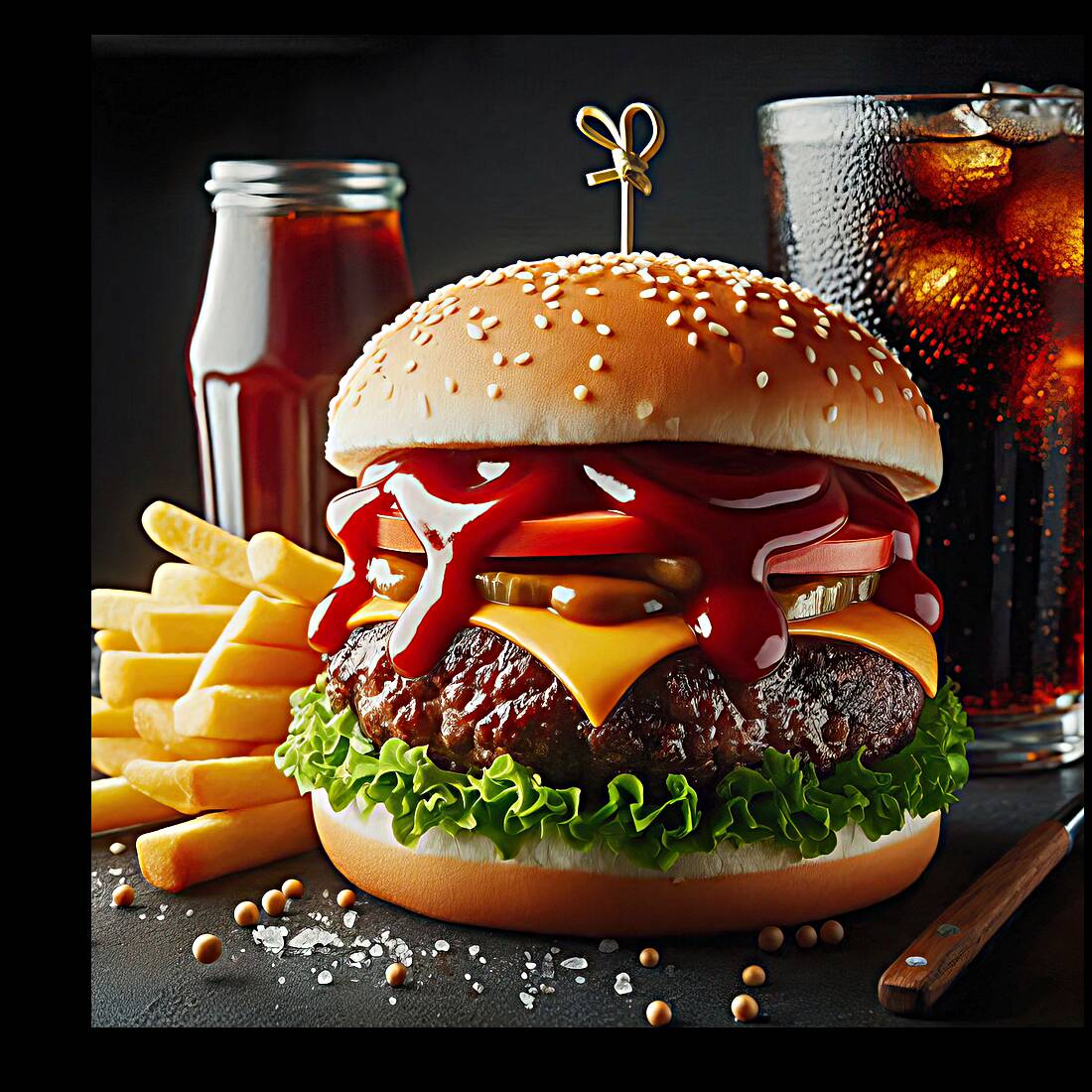 Hamburger french fries and drink on white 21 Reproduction