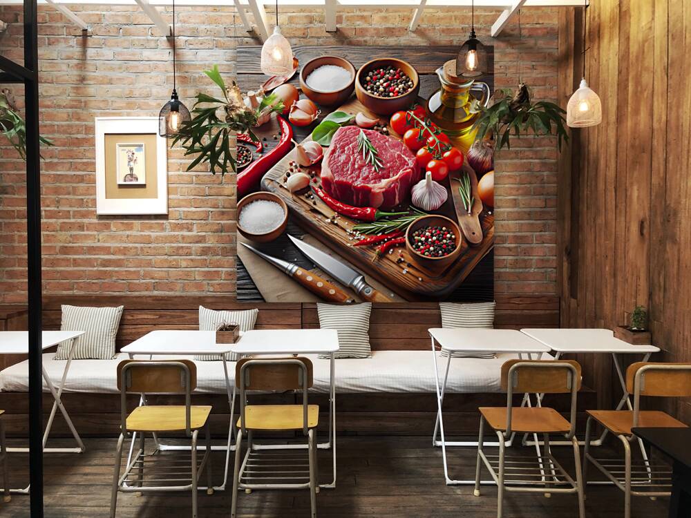 fresh raw steak meat on wooden board with rosemar 1714412266.5902 Reproduction