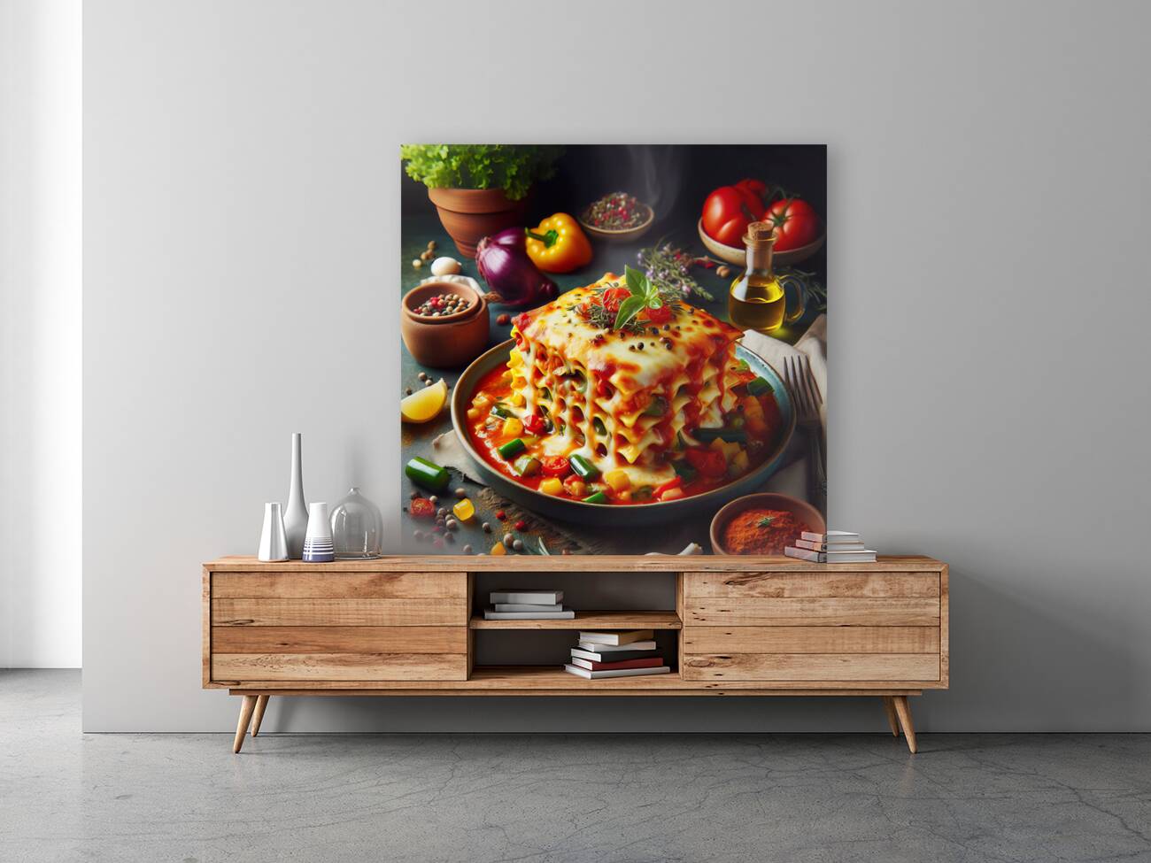 a plate of lasagna on a table with exquisite deco 1714414426.2011 Reproduction