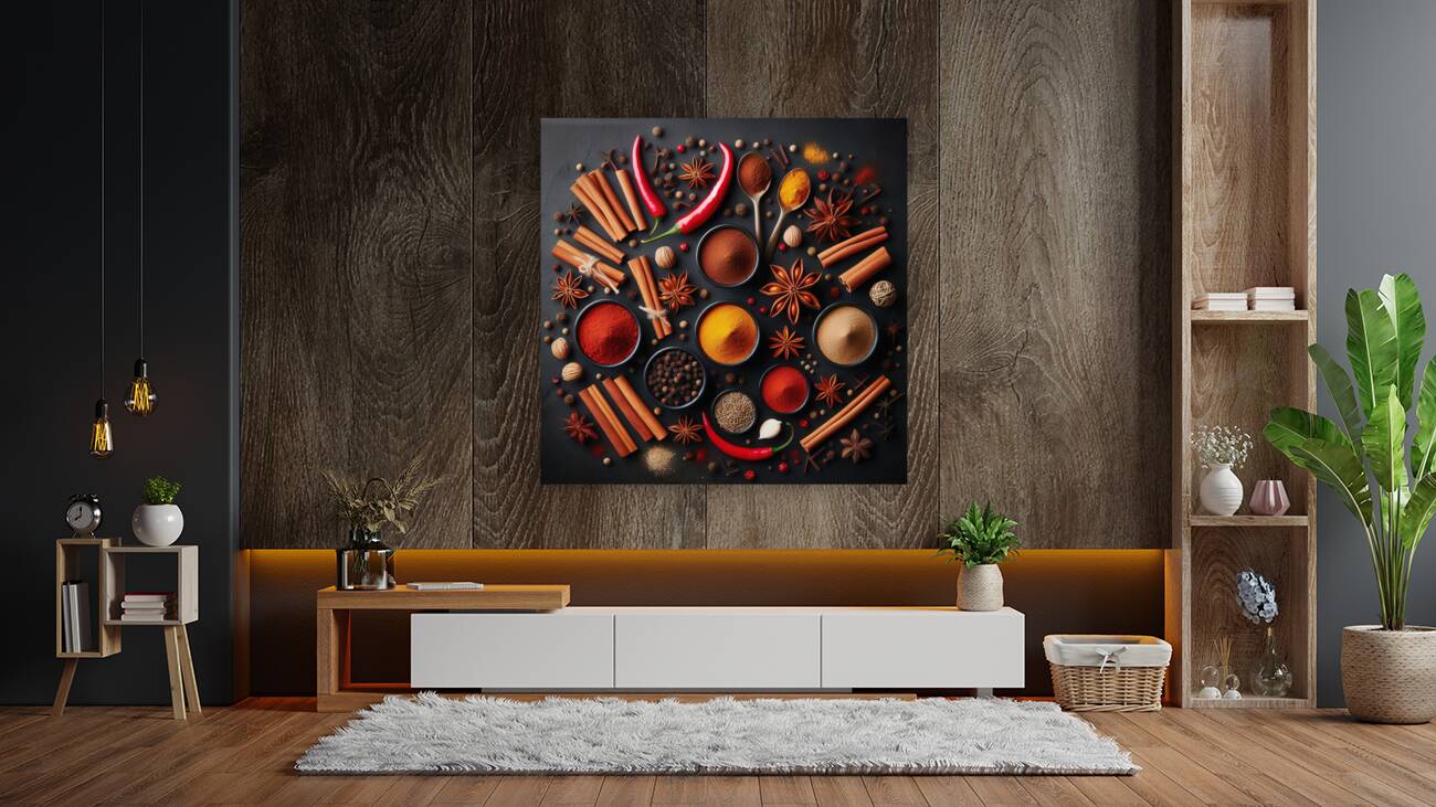 Spices on black background 1 Reproduction