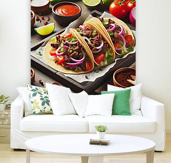 Delicious tacos on a plate placed on wooden table 1714682769.5112 Reproduction