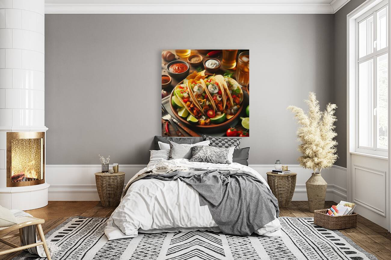 Delicious tacos on a plate placed on wooden table 1714682781.6397 Reproduction