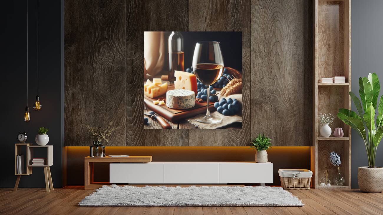 Cheese wine grapes on food composition in dark ke 1714825964.6358 Reproduction