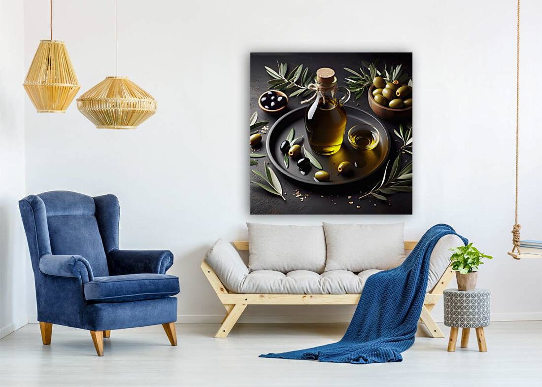 a bottle of extra virgin olive oil on a rustic ba 1714940180.9181 Reproduction