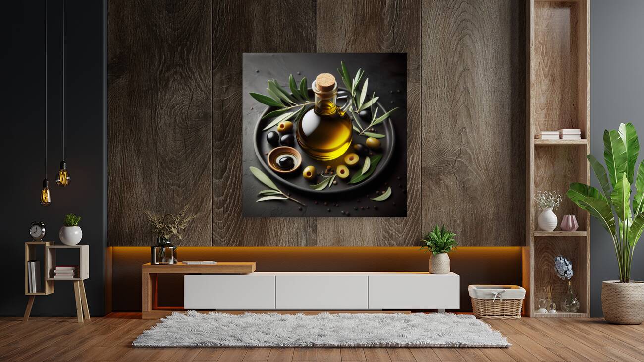 a bottle of extra virgin olive oil on a rustic ba 1714940215.3253 Reproduction