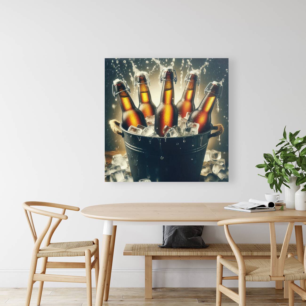 Metal bucket with beer bottles and ice cubes 14.j Reproduction