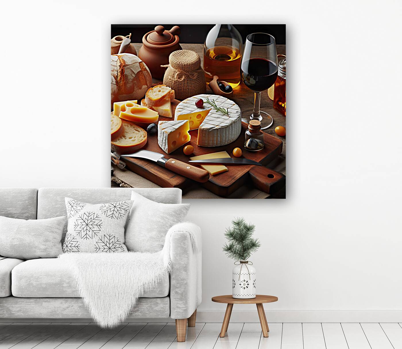 A wooden board with a variety of foods such as ch 1715187971.1457 Reproduction