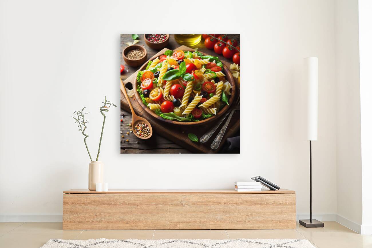 Italian pasta salad on wooden board 8 Reproduction