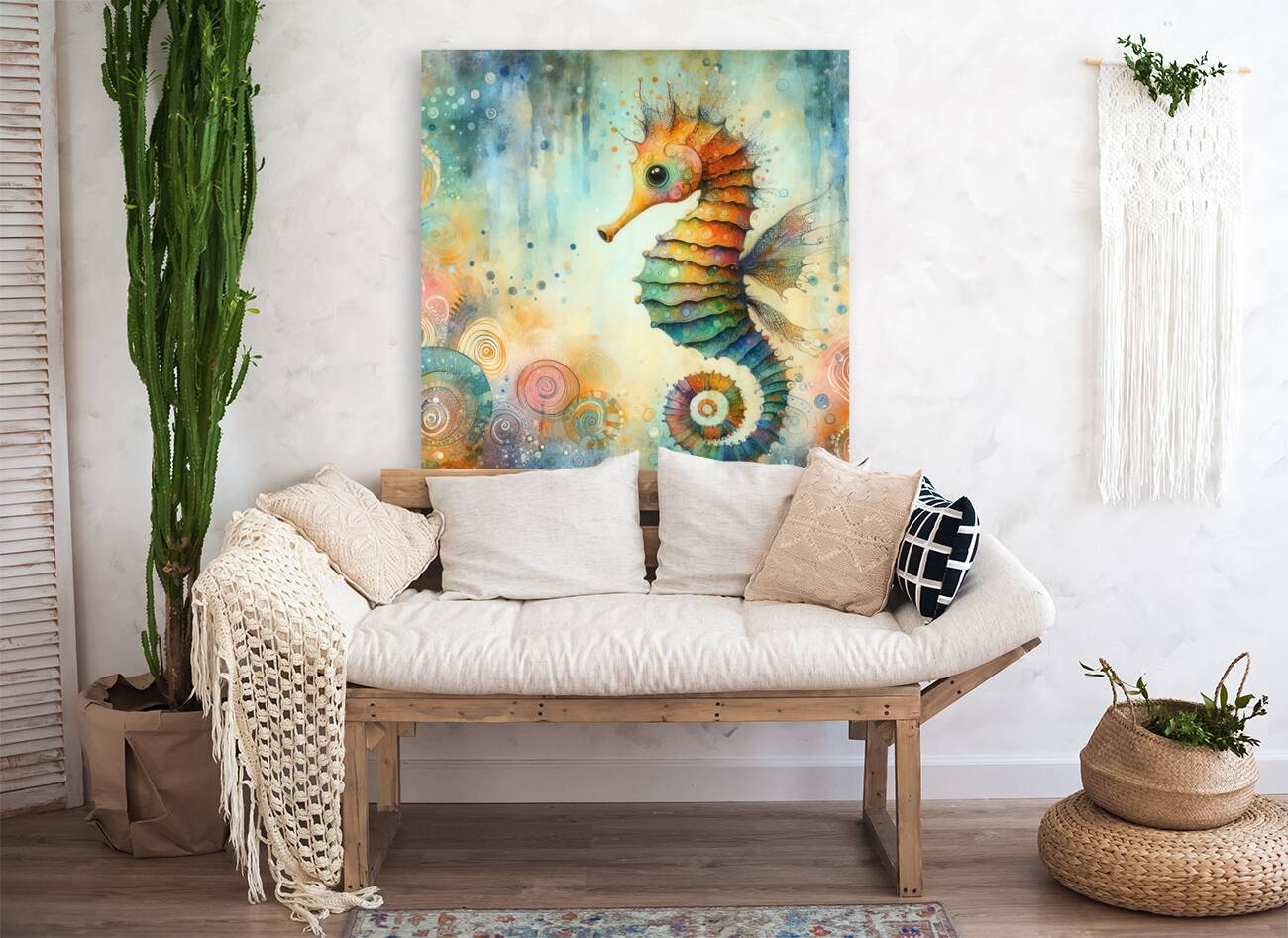 291 Mixed media painting of a whimsical seahorse. Reproduction