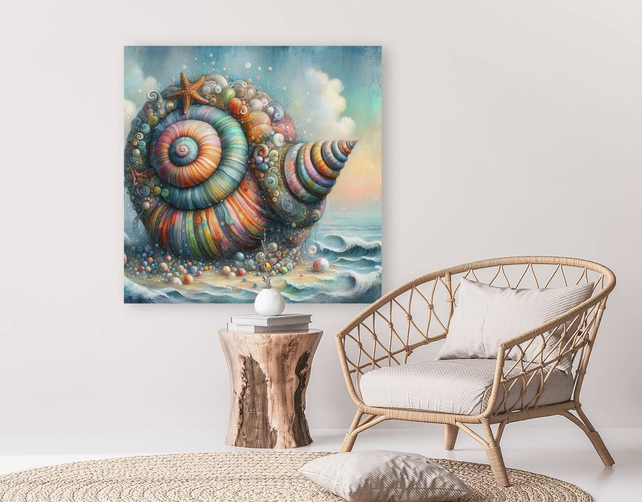 311 Mixed madia painting of a whimsical sea shell Reproduction