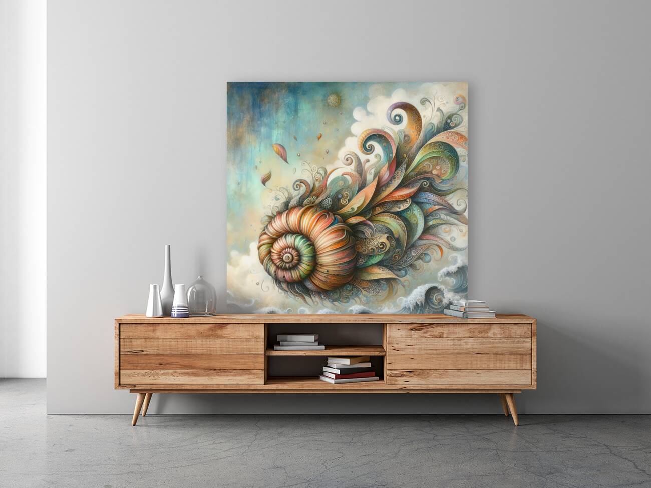 308 Mixed madia painting of a whimsical sea shell Reproduction