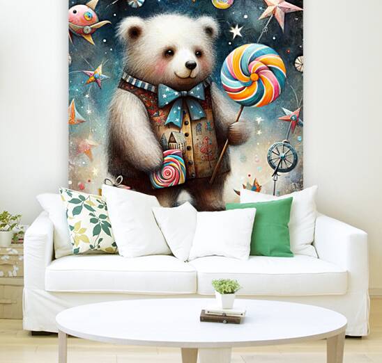 342 Mixed media painting of a whimsical bear Reproduction