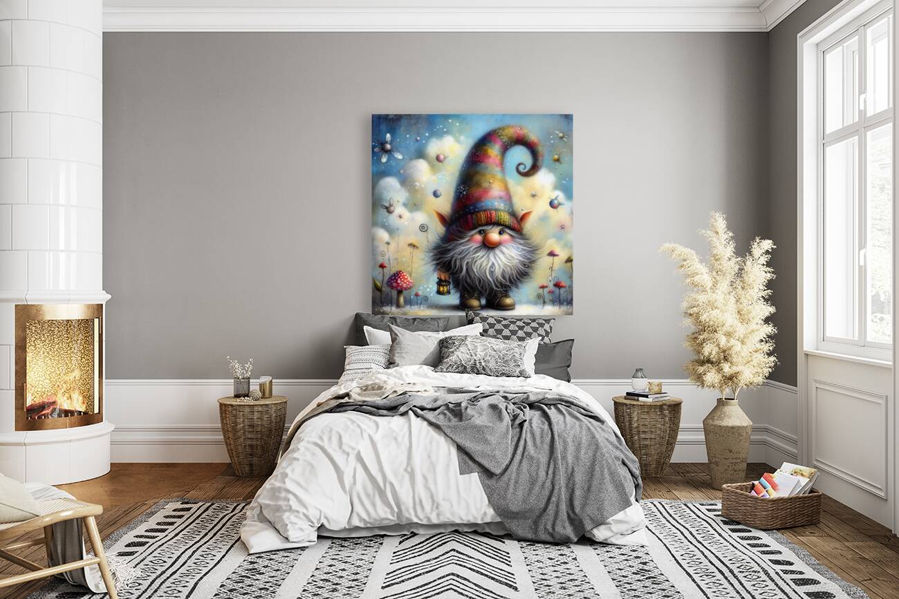 399 Mixed media painting of a whimsical nome Reproduction