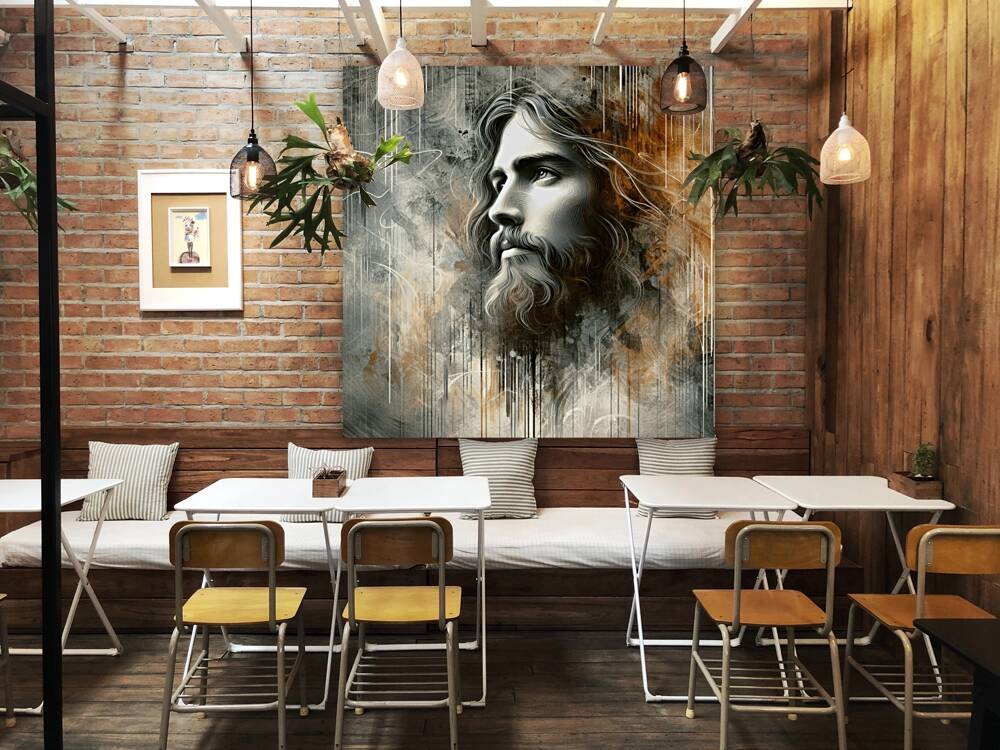 38 Portrait of Jesus Christ on abstract grunge ba Reproduction