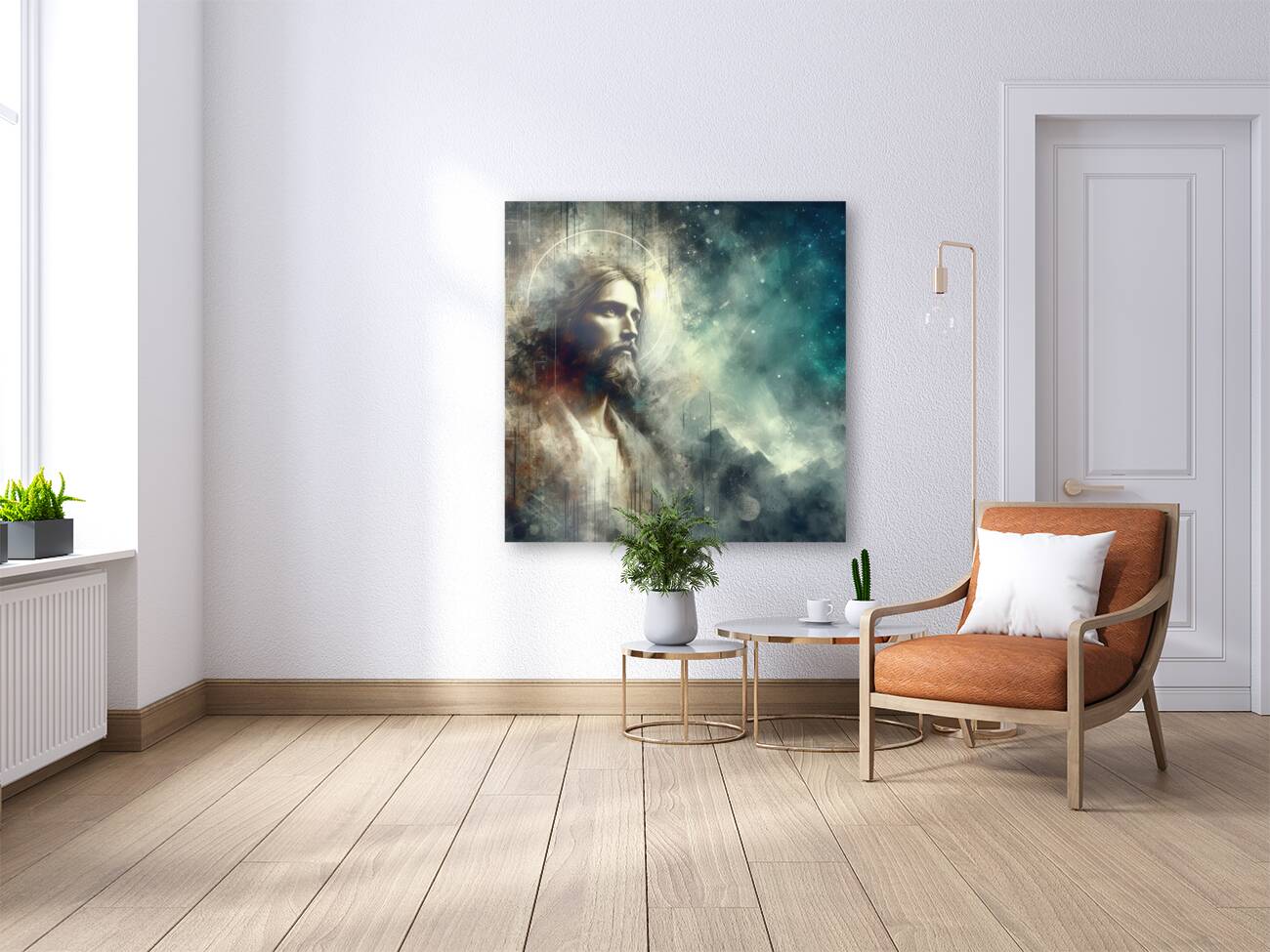 31 Portrait of Jesus Christ on abstract grunge ba Reproduction
