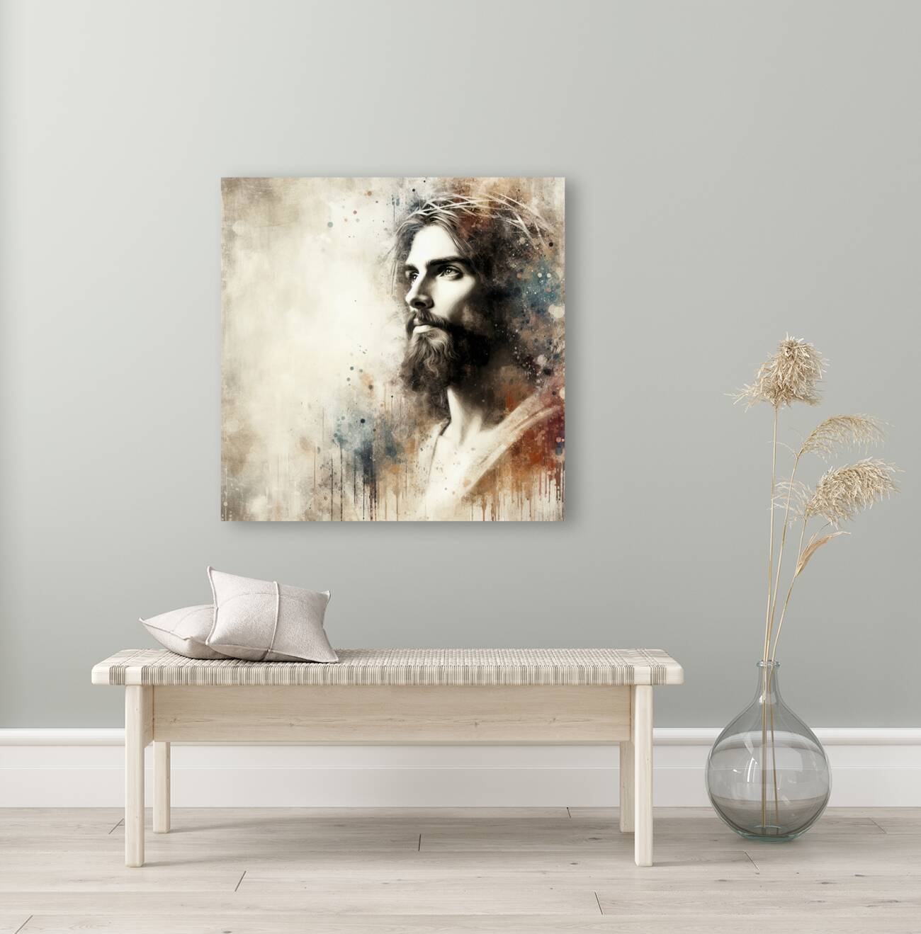 32 Portrait of Jesus Christ on abstract grunge ba Reproduction