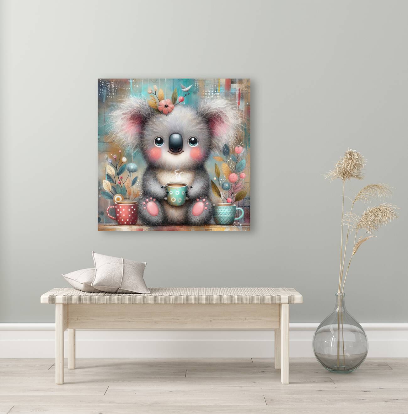 57 Mixed media painting of a whimsical koala Reproduction